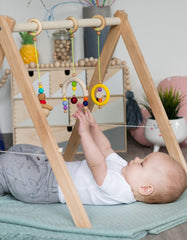 minimalistiniai lavinamojo stovelio žaisliukai ryškūs | MINIMALIST wooden baby gym toys set bright