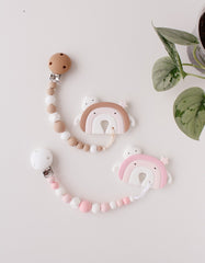 silikoninis kramtukas vaivorykštė su laikikliu | silicone teething toy rainbow with a clip